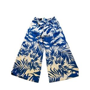 NWT INC International Concepts Wide Leg Pants Tropical Palm Leaf Print Blue XL